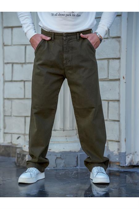 Erkek Bej Baggy Denim Pantolon