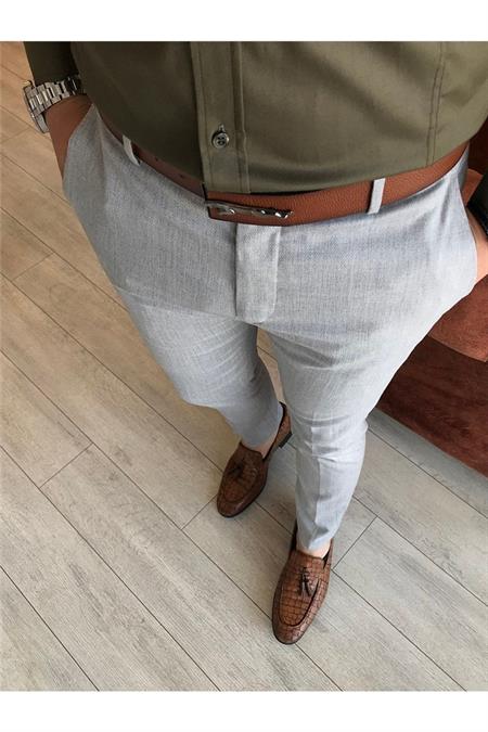 Italyan Kesim Slim Fit Mevsimlik Gri Kumaş Pantolon