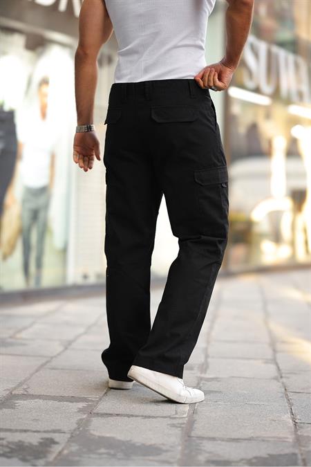 Siyah Erkek Kargo Cepli Baggy Denim Pantolon