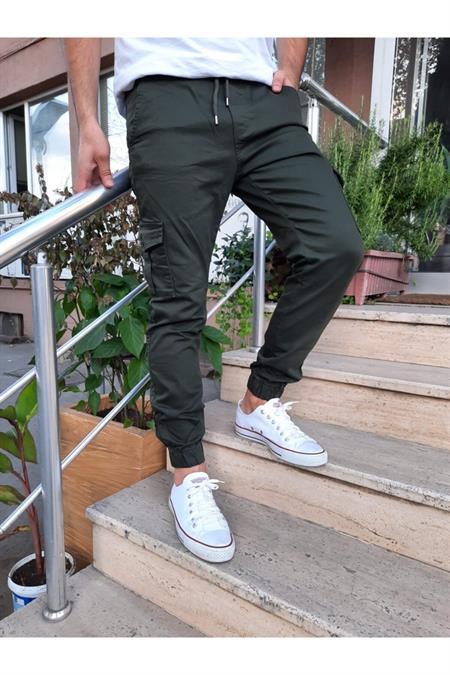 Erkek Koyu Petrol Mavisi Paçası Beli Lastikli Jogger Pantolon