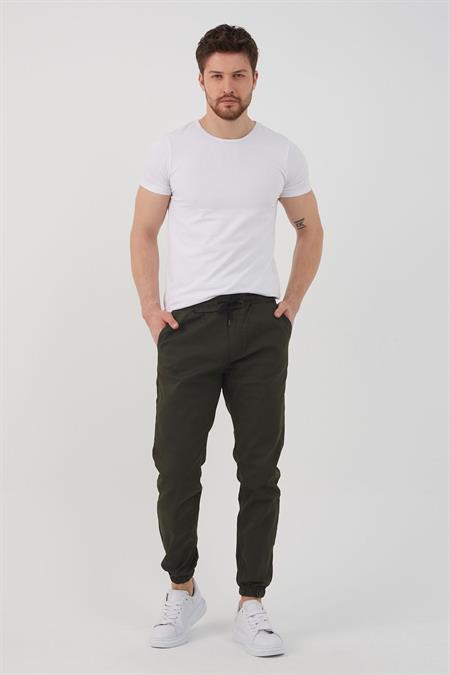 Erkek Haki Paçası Lastikli Likralı Pantolon