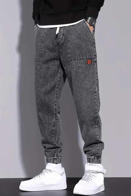 Erkek Bel Ve Paça Lastikli Jogger Kot Pantolon