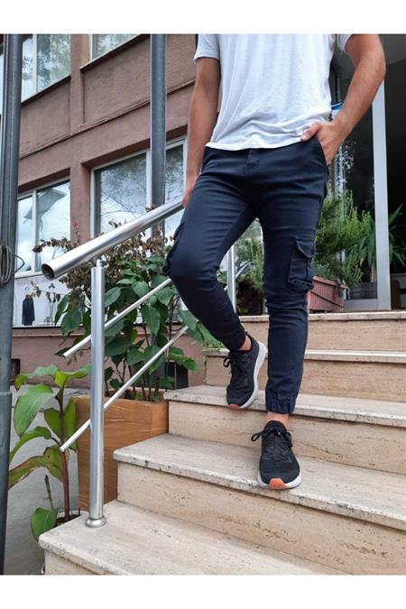 Erkek Füme Slim Fit Kargo Cep Likralı Pantolon