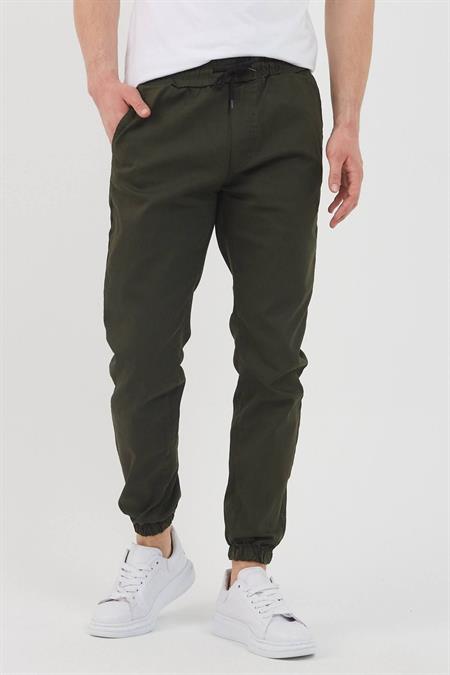 Erkek Haki Bel Paça Lastikli Jogger Pantolon