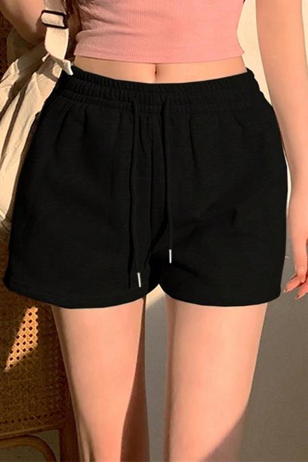 Kadın Lacivert Pamuklu İki İplik Şardonlu Yumuşacık Beli Gipe Lastikli Kısa Şort