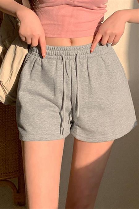 Kadın Lacivert Pamuklu İki İplik Şardonlu Yumuşacık Beli Gipe Lastikli Kısa Şort