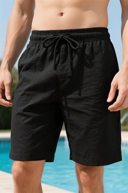 Hafif Ve Rahat Duble Paça Müslin Erkek Şort - Siyah