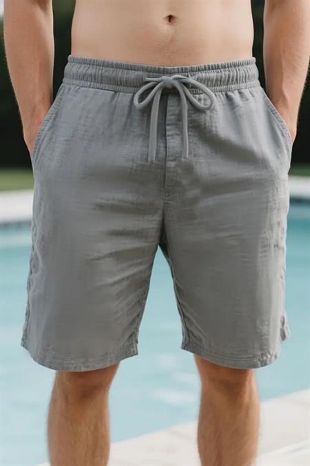 Hafif Ve Rahat Duble Paça Müslin Erkek Şort - Siyah