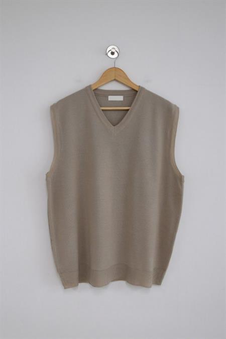 Erkek Kahverengi V Yaka Oversize Süveter