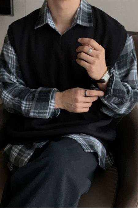 Erkek Kahverengi V Yaka Oversize Süveter