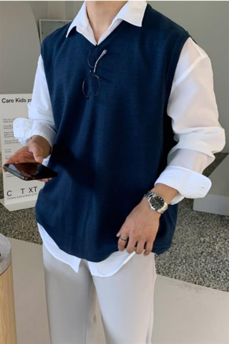 Erkek Kahverengi V Yaka Oversize Süveter