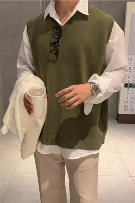 Erkek V Yaka Oversize Süveter