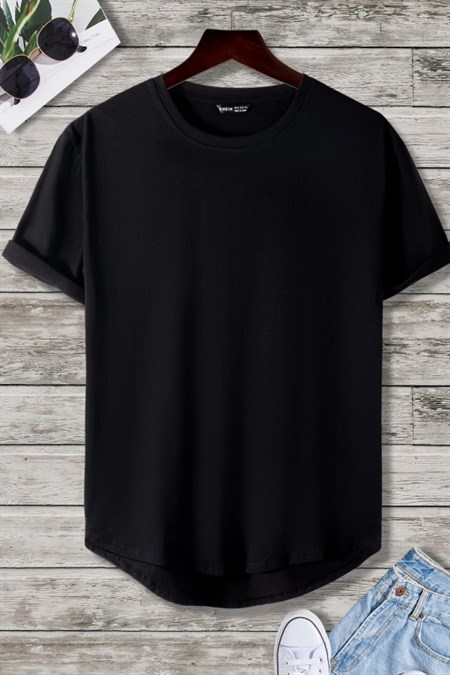Erkek Bisiklet Yaka Oval Etek Salaş %100 Pamuk Basic T-Shirt