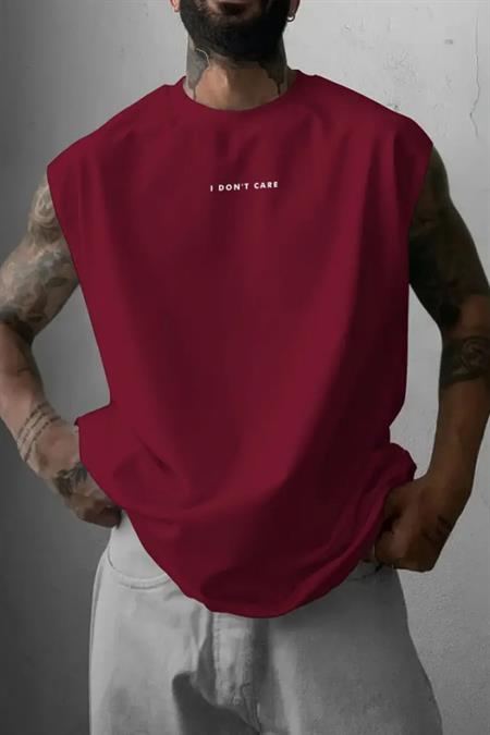 I Dont Care Baskılı Siyah Kolsuz Atlet tshirt Erkek Sıfır Kol Oversize T-SHİRT