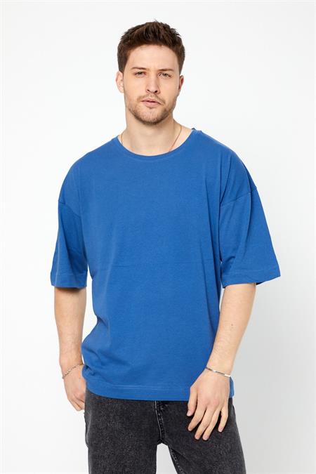 Erkek Siyah Basic Kısa Kollu Oversize T-shirt-dzovrszetr05s