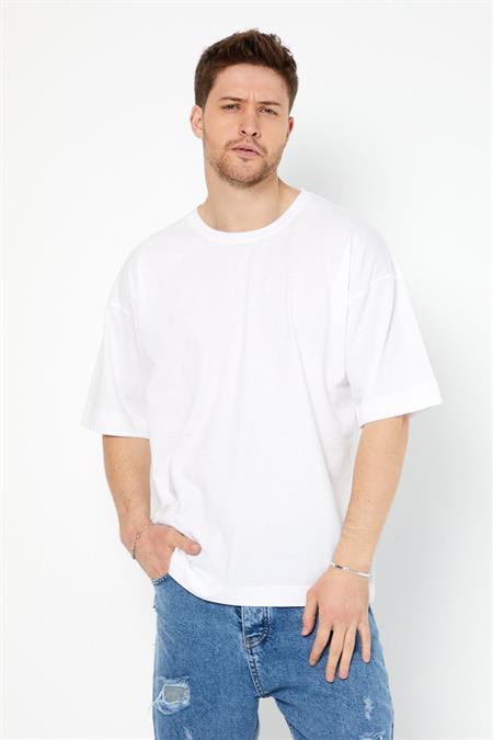 Erkek Siyah Basic Kısa Kollu Oversize T-shirt-dzovrszetr05s