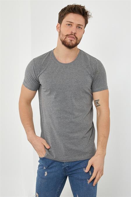 Erkek Füme Düz Slim Fit Likralı T-shirt-dztsrtr08s