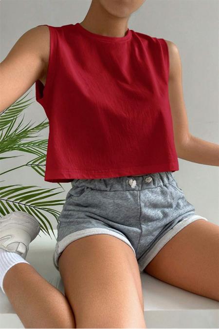 Antrasit %100 Pamuk Basic Bisiklet Yaka Süprem Kolsuz T-shirt