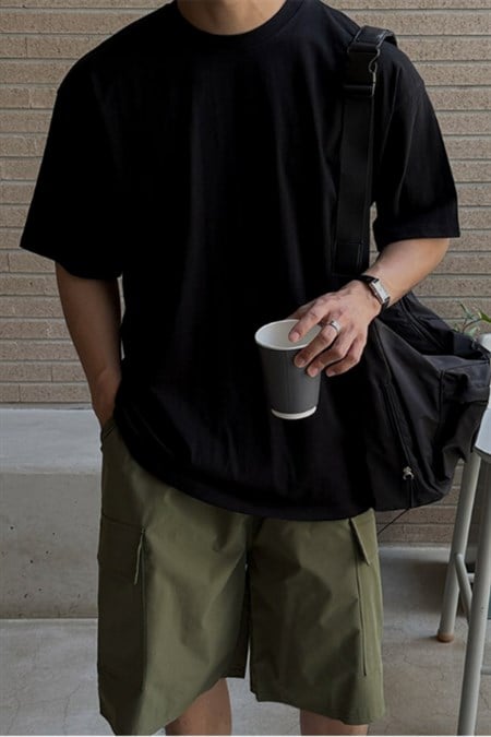 Erkek %100 Pamuklu Kalın Dokulu Oversize Bisiklet Yakalı T-shirt