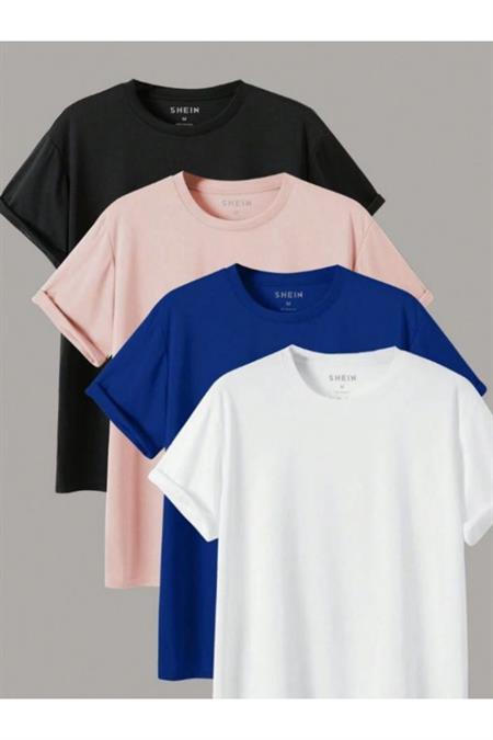 Erkek 4 Lü Paket Comfort Fit %100 Pamuk Kalın Dokulu Çok Renkli T-shirt