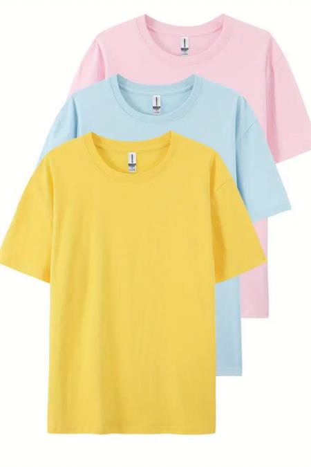 Pembe Bebe Mavi Sarı 3lü Basic Bisiklet Yaka T-shirt