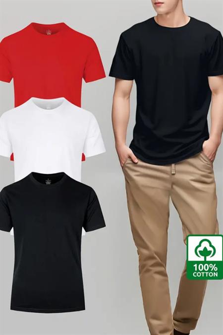 Pembe Bebe Mavi Sarı 3lü Basic Bisiklet Yaka T-shirt