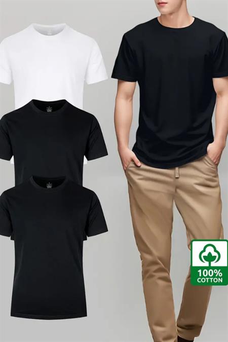 Pembe Bebe Mavi Sarı 3lü Basic Bisiklet Yaka T-shirt