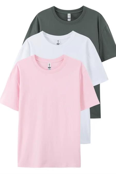 Pembe Bebe Mavi Sarı 3lü Basic Bisiklet Yaka T-shirt