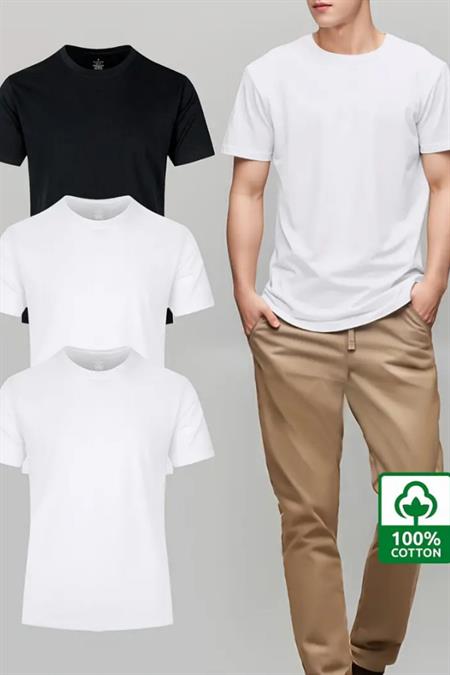 Pembe Bebe Mavi Sarı 3lü Basic Bisiklet Yaka T-shirt