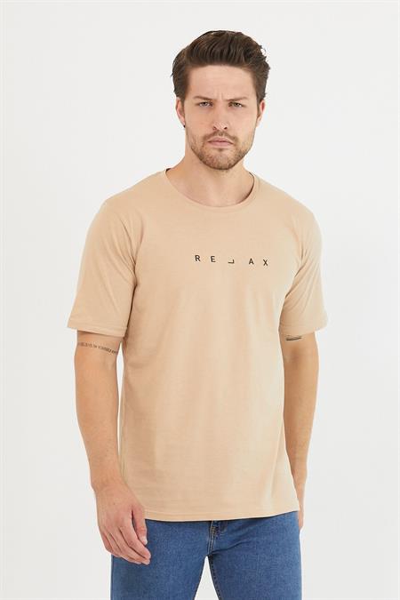 Erkek Krem Relax Baskılı Slim Fit T-shirt-rlxtsr26s