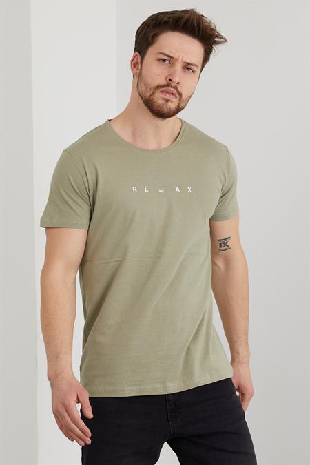 Erkek Krem Relax Baskılı Slim Fit T-shirt-rlxtsr26s