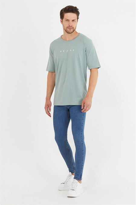 Erkek Krem Relax Baskılı Slim Fit T-shirt-rlxtsr26s