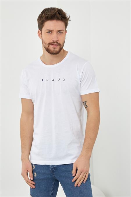 Erkek Krem Relax Baskılı Slim Fit T-shirt-rlxtsr26s