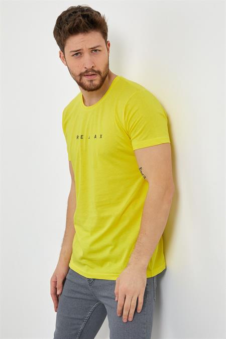 Erkek Krem Relax Baskılı Slim Fit T-shirt-rlxtsr26s