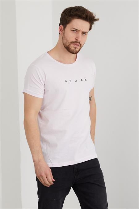 Erkek Krem Relax Baskılı Slim Fit T-shirt-rlxtsr26s