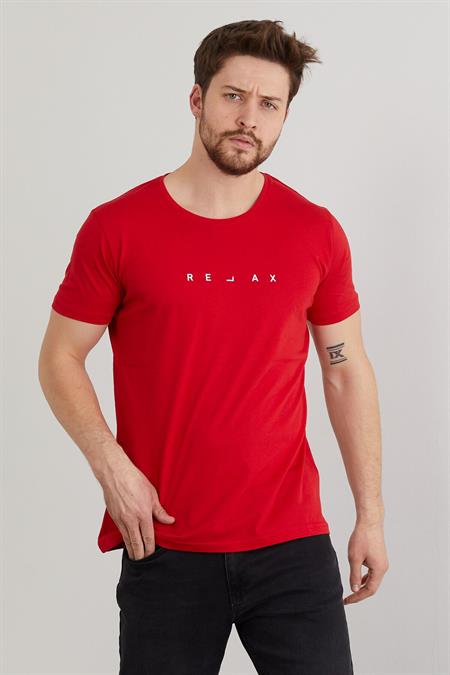 Erkek Krem Relax Baskılı Slim Fit T-shirt-rlxtsr26s
