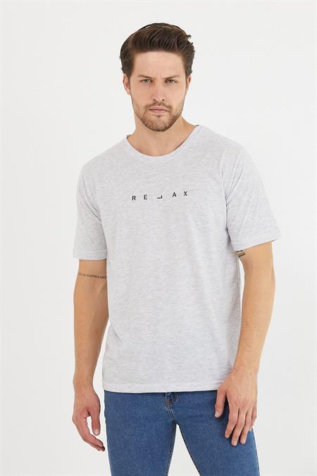 Erkek Krem Relax Baskılı Slim Fit T-shirt-rlxtsr26s