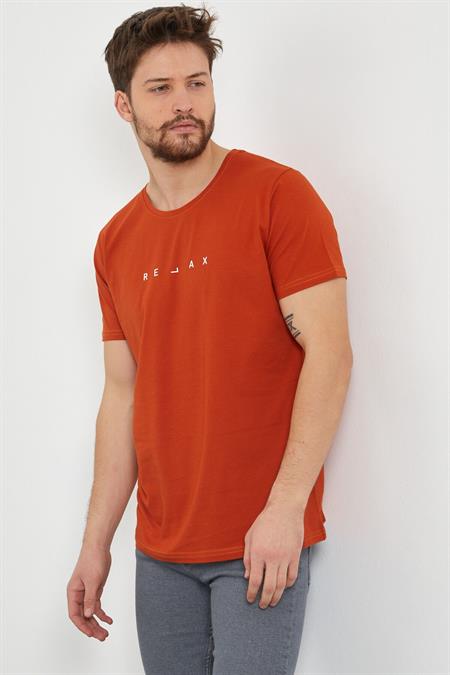 Erkek Krem Relax Baskılı Slim Fit T-shirt-rlxtsr26s