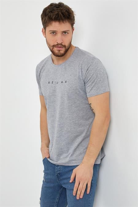Erkek Krem Relax Baskılı Slim Fit T-shirt-rlxtsr26s