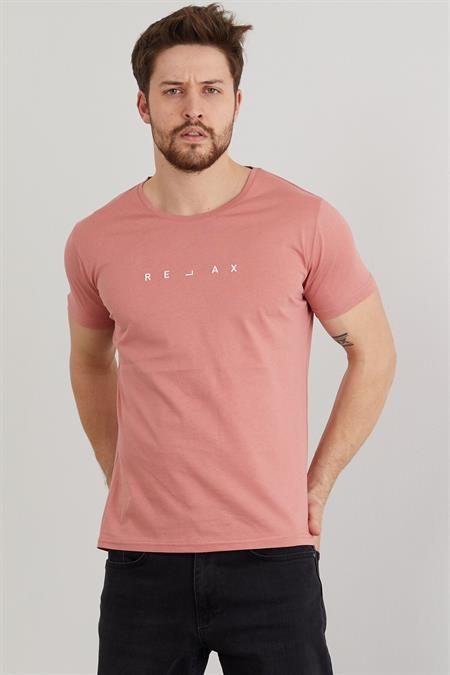 Erkek Krem Relax Baskılı Slim Fit T-shirt-rlxtsr26s