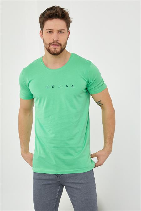 Erkek Krem Relax Baskılı Slim Fit T-shirt-rlxtsr26s