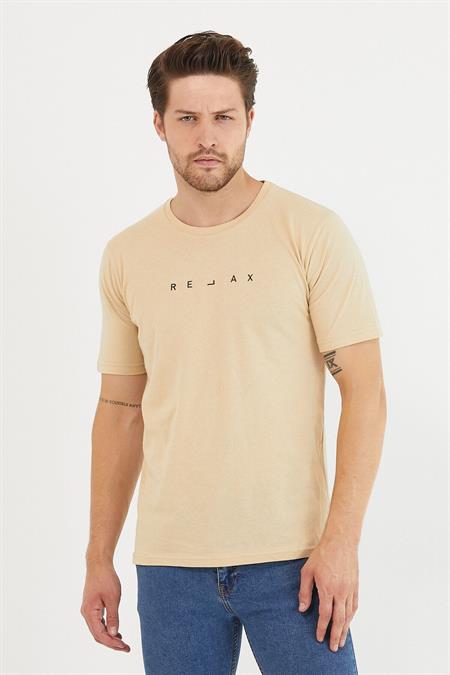 Erkek Krem Relax Baskılı Slim Fit T-shirt-rlxtsr26s