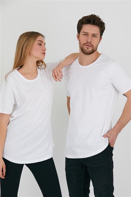 Beyaz Unisex Pis Yaka Salaş T-shirt-tcps001r2501s