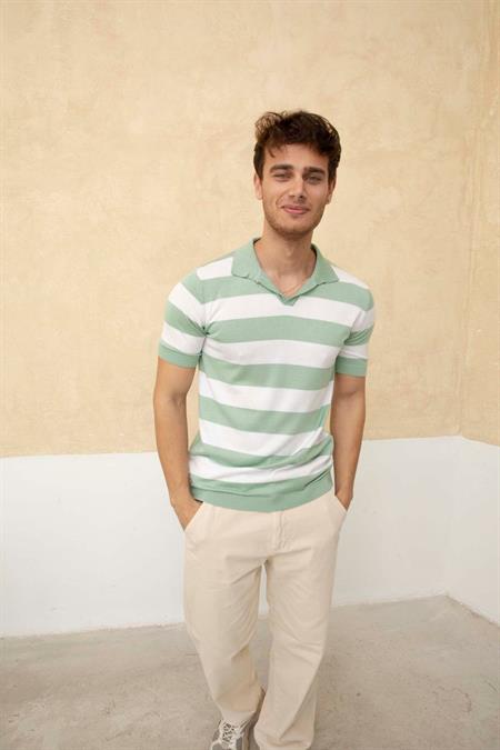 Renk Bloklu Polo Yaka Triko T-Shirt