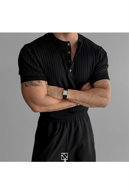 Erkek Hakim Yaka Düğmeli Triko T-Shirt