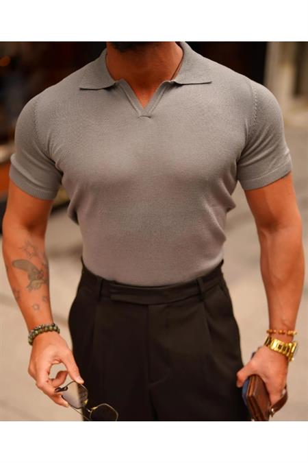 Erkek Kırık Beyaz Patlı Kısa Kollu Polo Yaka Triko T-Shirt