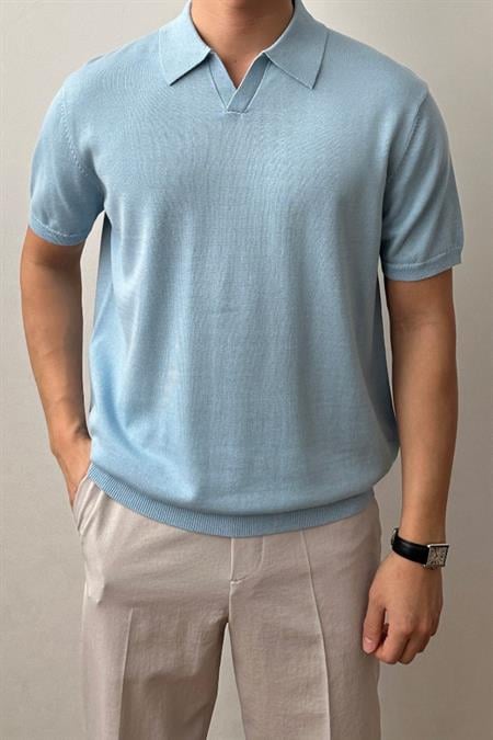 Erkek Kırık Beyaz Patlı Kısa Kollu Polo Yaka Triko T-Shirt