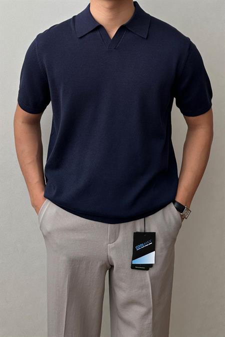 Erkek Kırık Beyaz Patlı Kısa Kollu Polo Yaka Triko T-Shirt