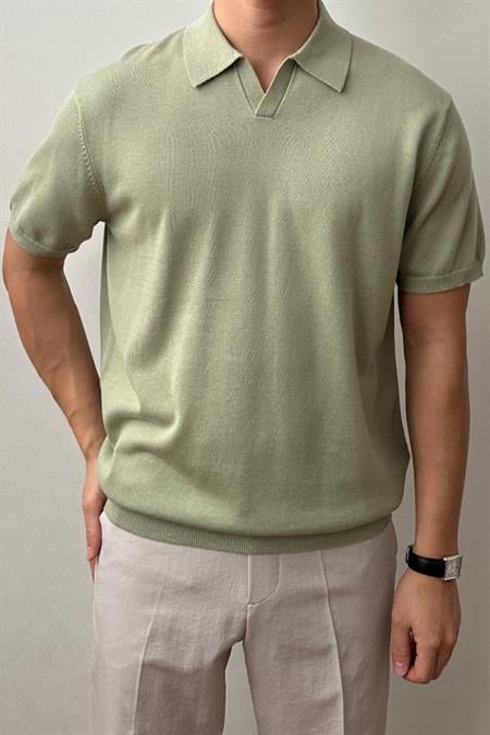 Erkek Kırık Beyaz Patlı Kısa Kollu Polo Yaka Triko T-Shirt