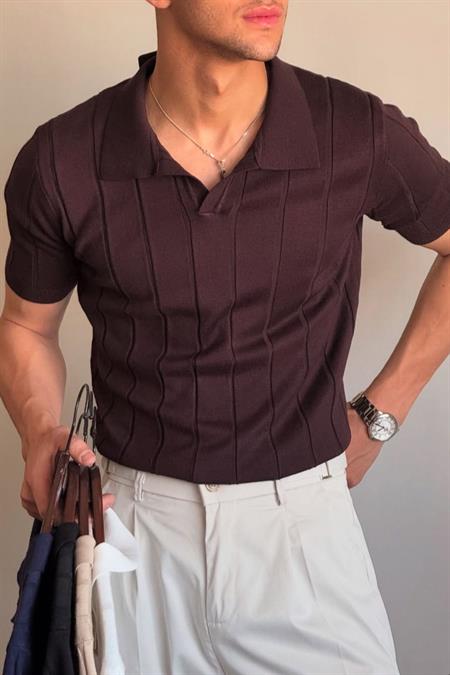 Erkek Canlı Beyaz Çizgili Kısa Kollu Triko T-Shirt